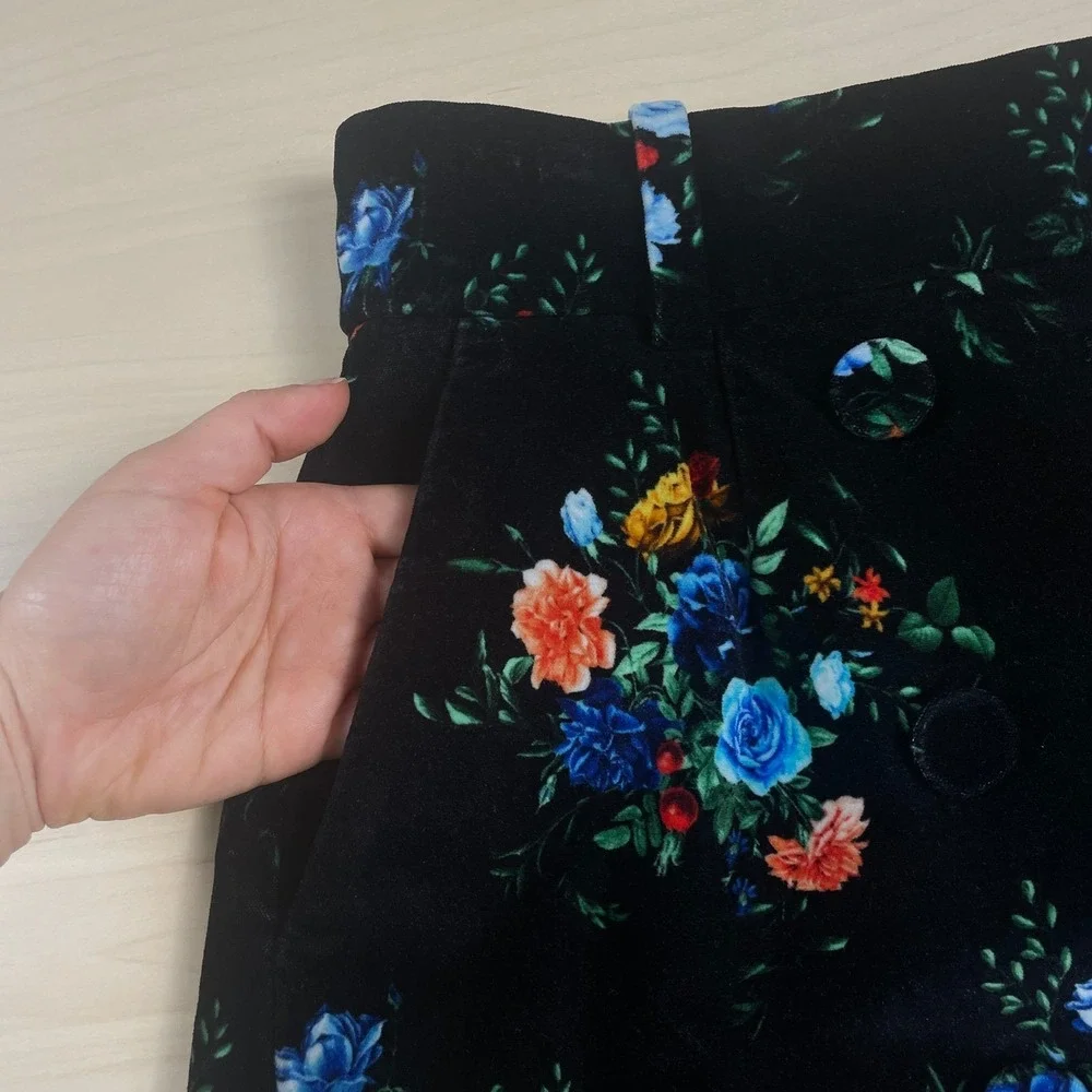 Paco‎ Rabanne Jupe Floral Cotton Blend Maxi Skirt Velvet Black Size 38 / 6 US